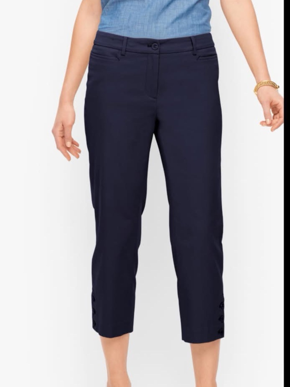 New Talbots Perfect skimmer 10 Navy Cropped Button-Hem Capri pants